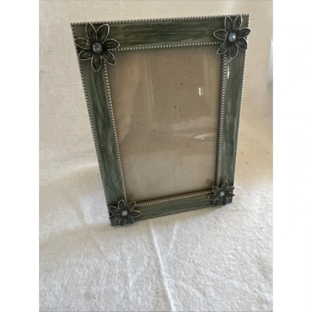 Metal Pewter Tone Enamel Rhinestone Floral Picture Frame Rhinestones For 3.5 X 5